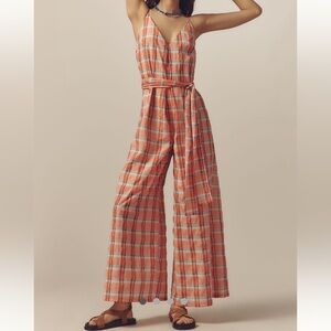 Anthropologie Corey Lynn Calter V-Neck Waistless Summer Plaid Jumpsuit NWT S